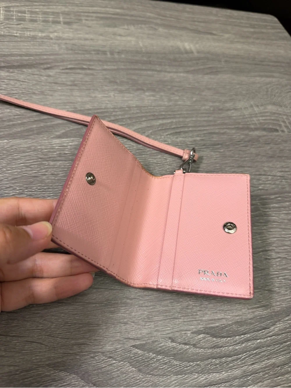 Prada Pink Floral Card Wallet with Lanyard Strap